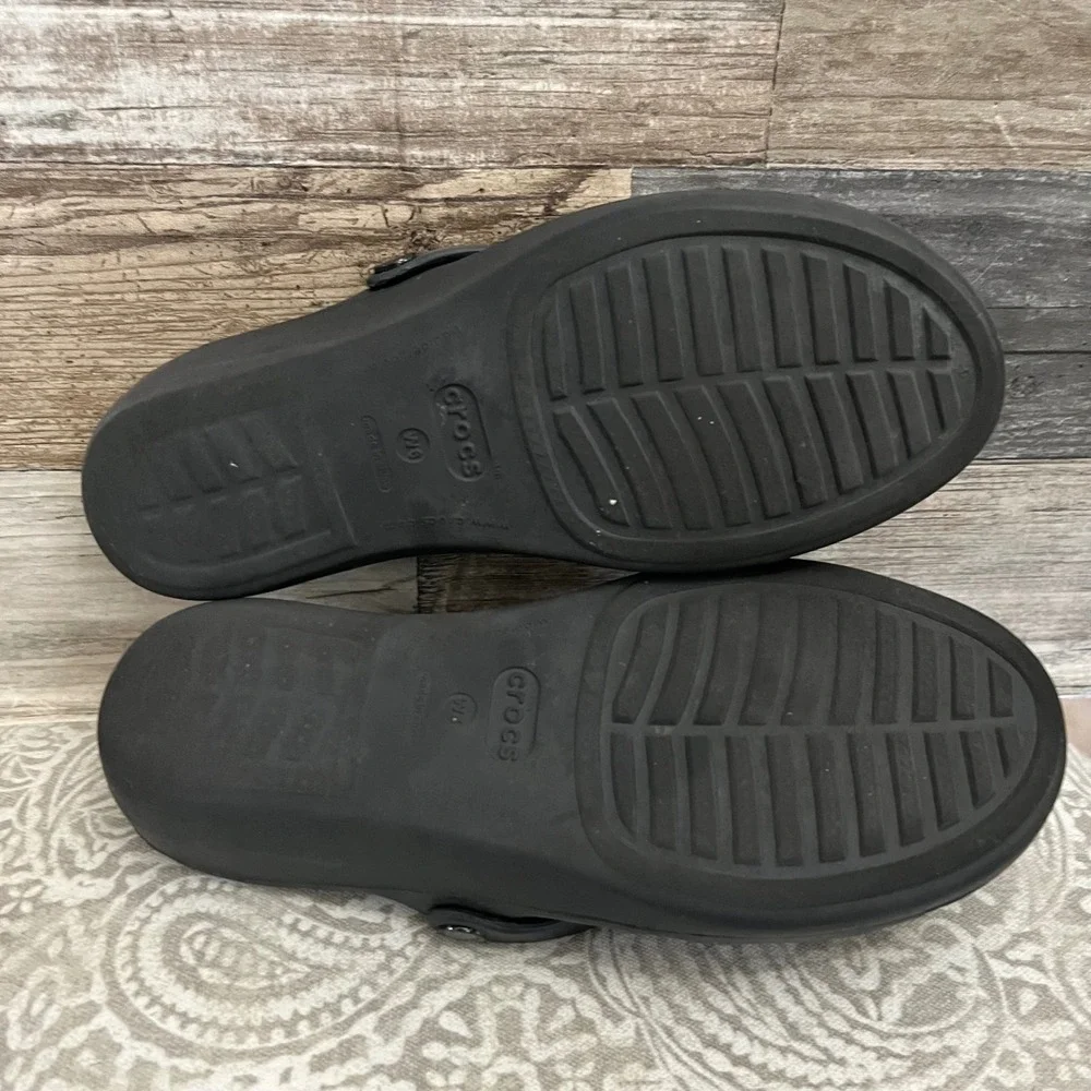Crocs Monterey Strappy Wedge Sandals Black Slides Womens Size 6 206304